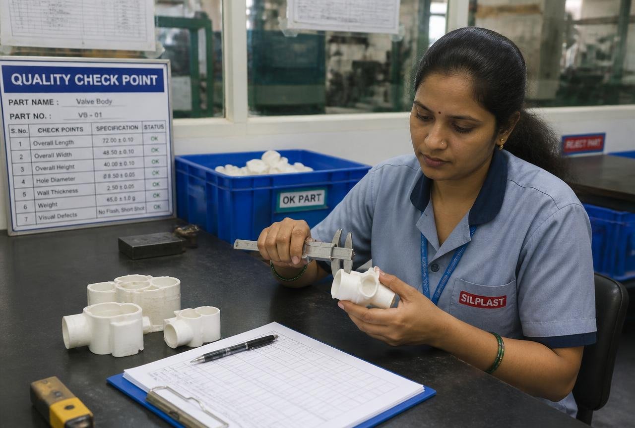Quality check of moulded plastic parts before dispatch