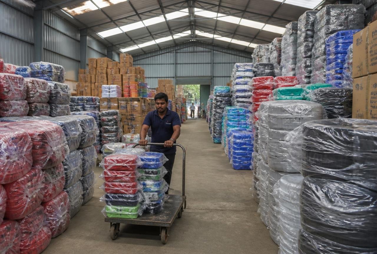 Finished plastic products packed and ready for dispatch